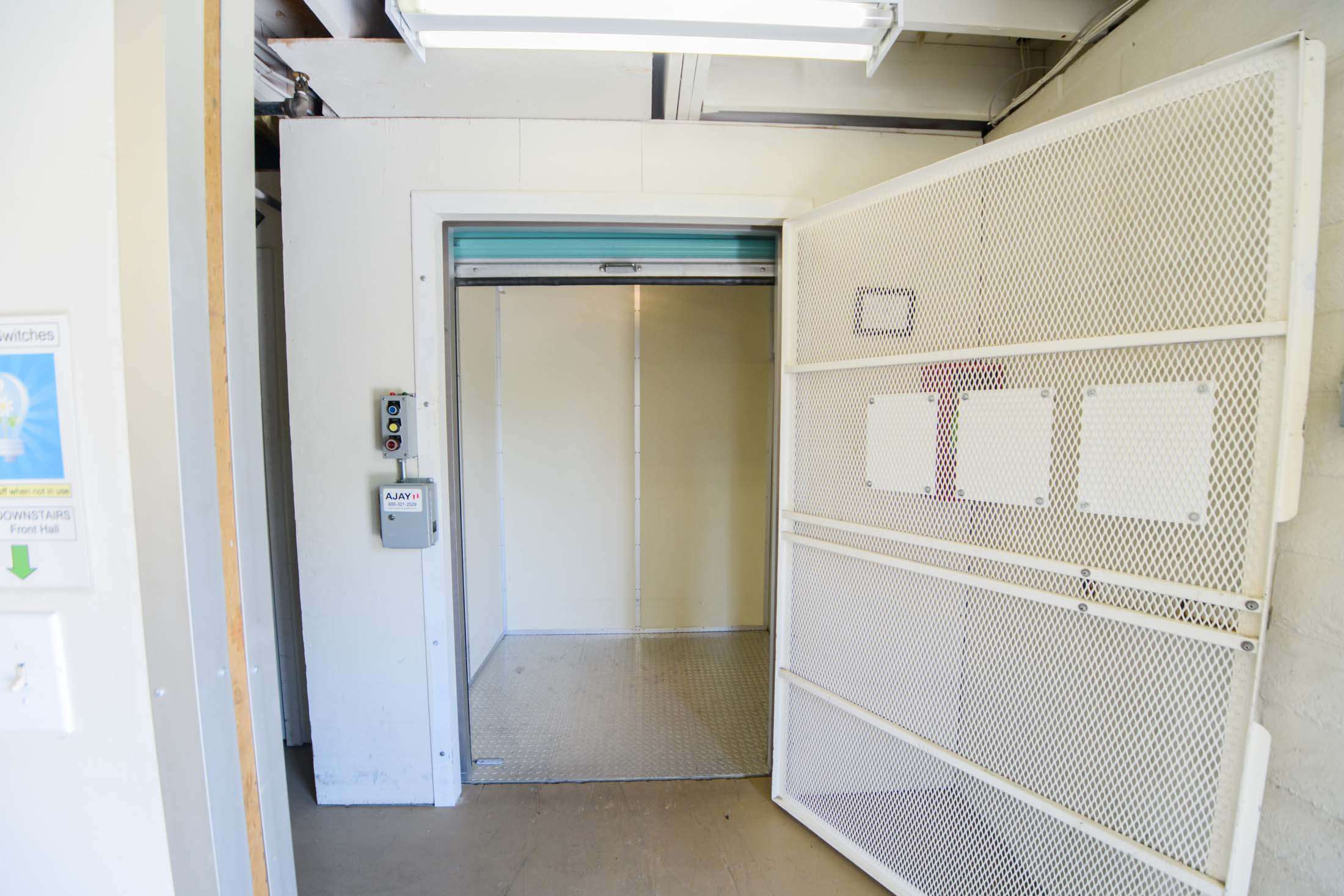 Opened elevator at storage facility