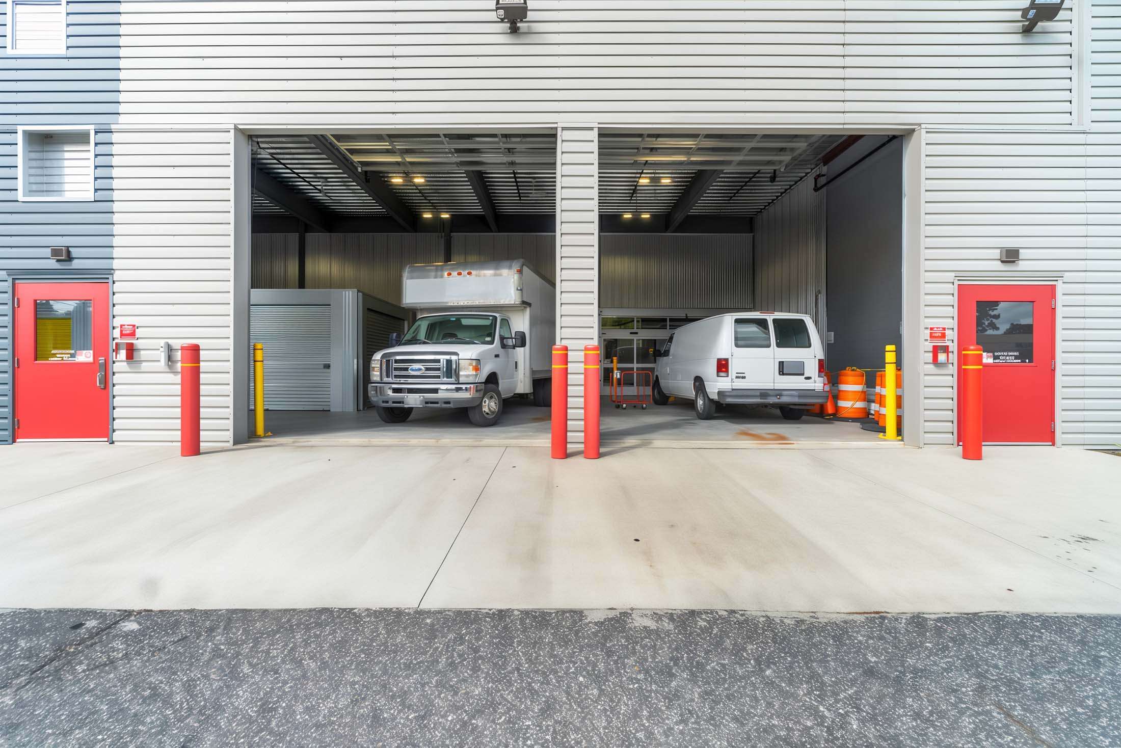 car and truck in loading bay