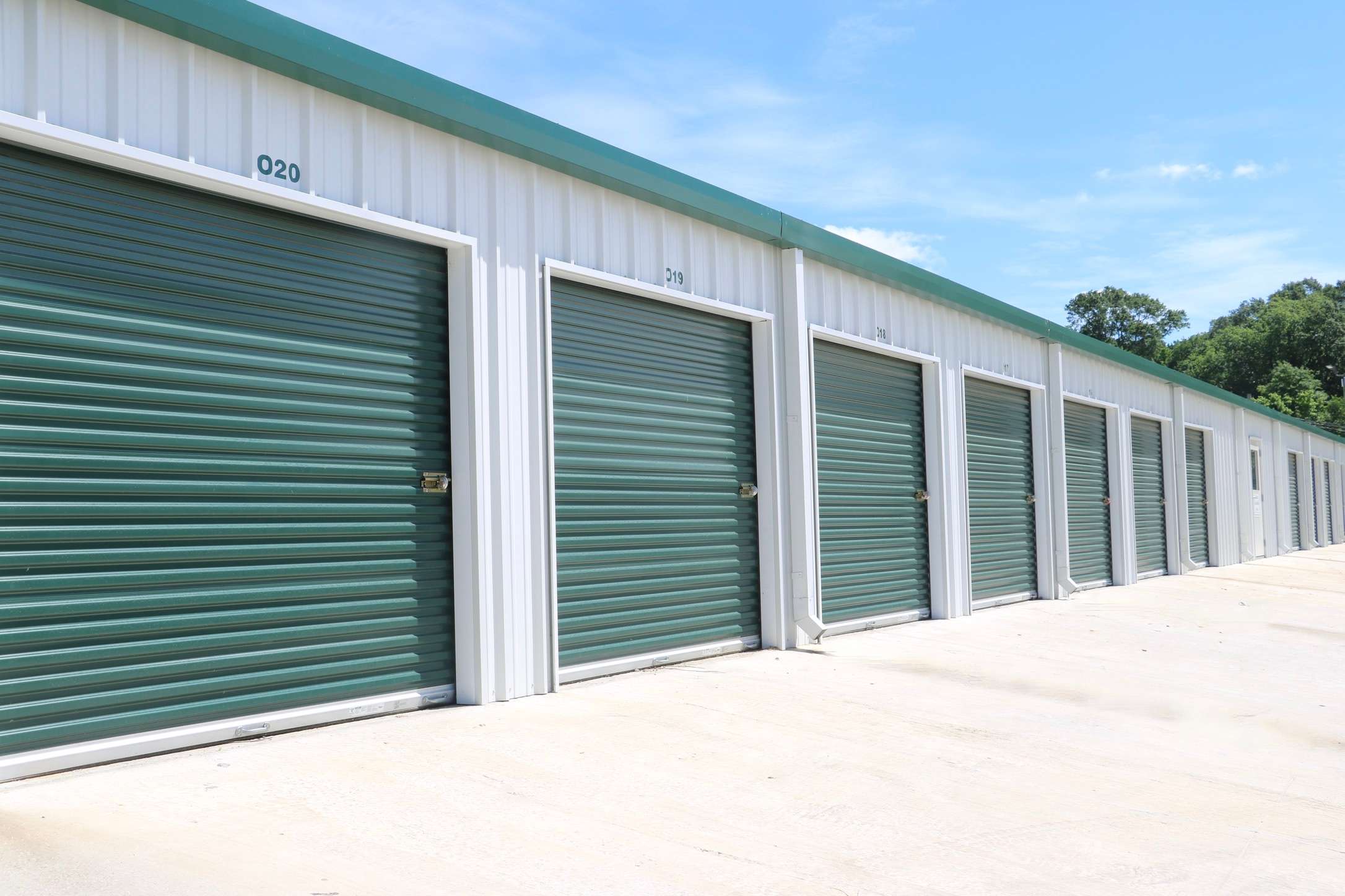 Row of drive up self storage units