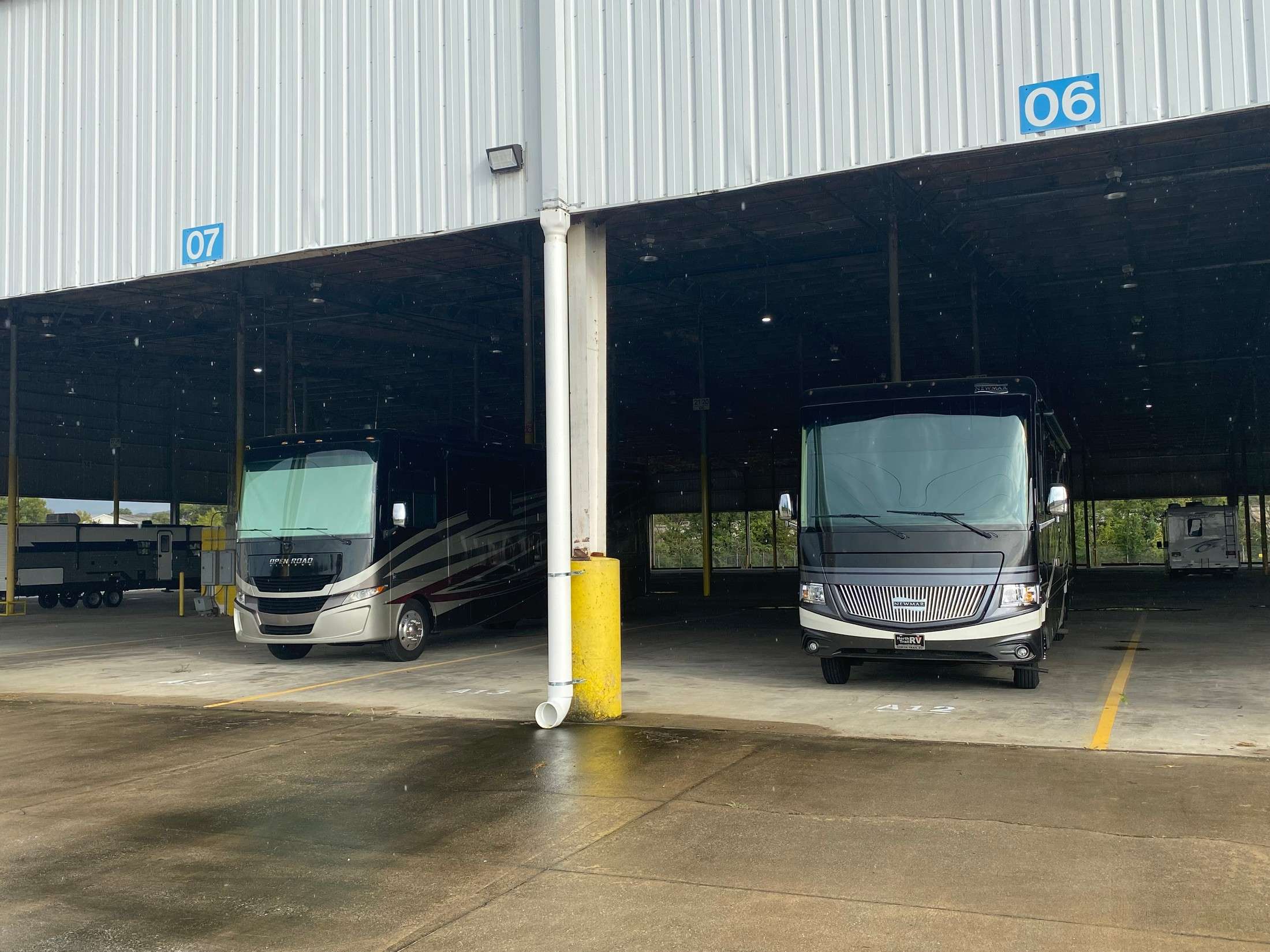 Large covered boat rv and motorhome storage facility