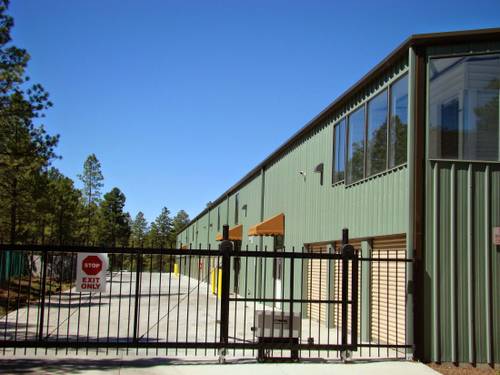 Closed security gate at self storage facility